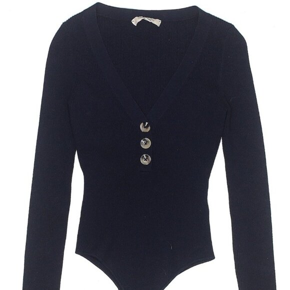 Favorite Daughter The Sweet Baby Knit Ribbed Bodysuit in Navy - Size Medium - Picture 2 of 3
